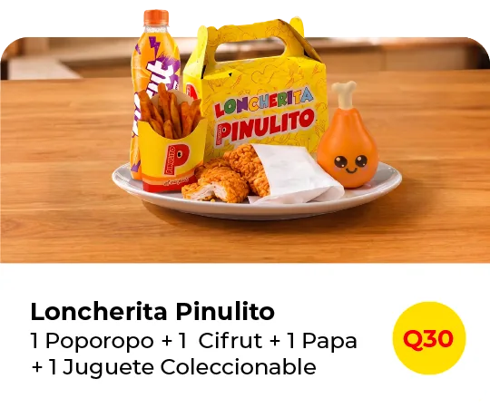Loncherita Pinulito: 1 Poporopo + 1 Cifrut + 1 Papa + 1 Juguete Coleccionable, Q30